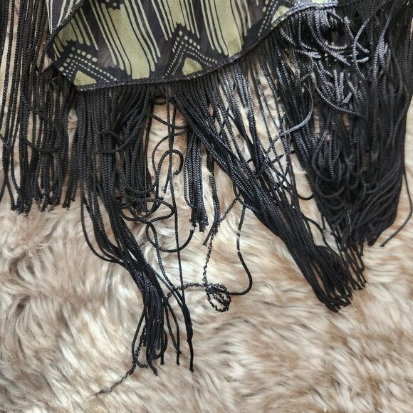 Lularoe Monroe Kimono With Fringe Green and Black Size Small - Picture 4 of 11